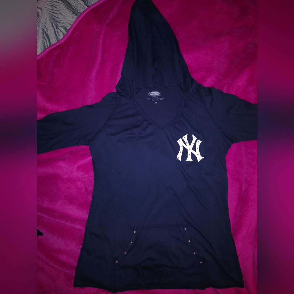 New York Yankees long sleeve hoodie with Swarovski crystals Xl